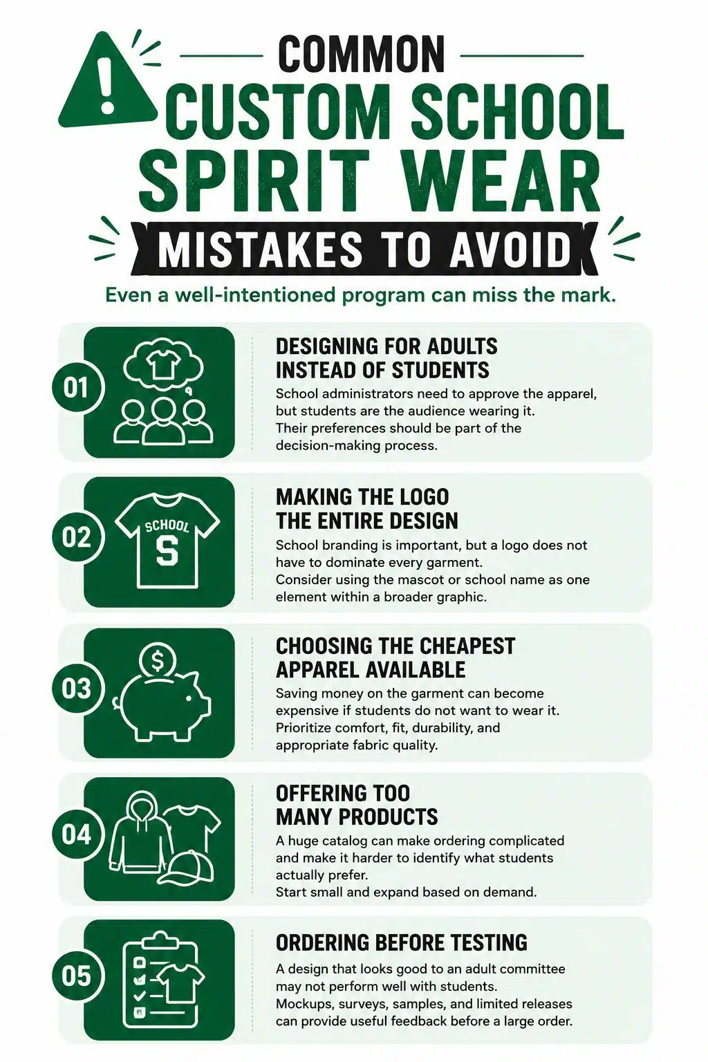 Common Mistakes to Avoid With a No-Inventory School Spirit Wear Program